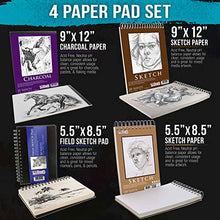 Load image into Gallery viewer, U.S. Art Supply Set of 4 Different Stylesof Sketching and Drawing Paper Pads (242 Sheets Total) - 2 Each 5.5" x 8.5" and 9" x 12" Premium Spiral Bound Sketch, Draw, Charcoal Pencil, Mixed Media Pads