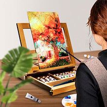 Load image into Gallery viewer, ART QIDOO Art Table Easel for Painting and Drawing, Adjustable Wood Easel Stand with Canvas, Acrylic Paint, Brushes and Palettes, Portable Painting Easel for Kids, Adults & Artists