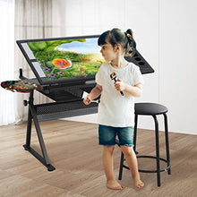 Load image into Gallery viewer, Glass Drafting Table, Height Adjustable Drawing Desk with Stool, Tiltable Desk Art Table, Tempered Glass Top Painting Desk, Writing Table with 2 Drawers, Stationery Storage for Artist Adults Kids