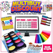 Load image into Gallery viewer, Face Paint Crayons for Kids, Blue Squid 36 Jumbo 3.25" Face & Body Painting Makeup Crayons, Safe for Sensitive Skin, 8 Metallic & 28 Classic Colors, Great for Birthdays & Halloween Makeup