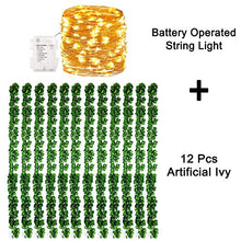 Load image into Gallery viewer, KASZOO 84Ft 12 Pack Artificial Ivy Garland Fake Plants, Vine Hanging Garland with 80 LED String Light, Hanging for Home Kitchen Garden Office Wedding Wall Decor, Green
