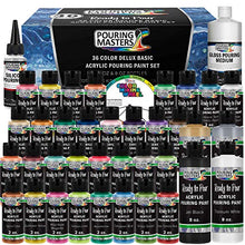 Load image into Gallery viewer, Pouring Masters 36-Color Ready to Pour Acrylic Pouring Paint Set with Silicone Oil & Gloss Medium - Premium Pre-Mixed High Flow 2-Ounce & 8-Ounce Bottles - For Canvas, Wood, Paper, Crafts, Tile
