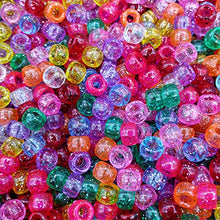 Load image into Gallery viewer, Amaney 500 Pieces 6x9mm Mixed Colors Glitter Transparent Mix Plastic Pony Beads