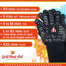Load image into Gallery viewer, Grill Heat Aid BBQ Gloves Heat Resistant 1,472℉ Extreme. Dexterity in Kitchen to Handle Cooking Hot Food in Oven, Cast Iron, Pizza, Baking, Barbecue, Smoker & Camping. Fireproof Use for Men & Women