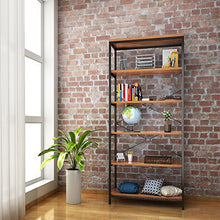 Load image into Gallery viewer, 5 Tier Industrial Bookshelf, Vintage Standing Storage Shelf, Display Shelving Units, Tall Bookcase, Industrial Metal Book Shelves for Living Room Bedroom and Home Office