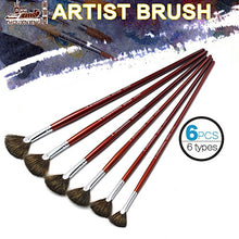 Load image into Gallery viewer, high-Grade Mink 6 pcs/Set Fish Tail Fan Shape Watercolor Gouache Acrylic Painting Pen Artist Oil Painting Brushes Art Supplies