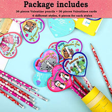 Load image into Gallery viewer, 72 Pieces Valentines Pencils Toppers Cards Valentines Cards Set Valentine's Day Pencils Stationary Kit for Kids Giving School Classroom Exchange Party Favor Supplies