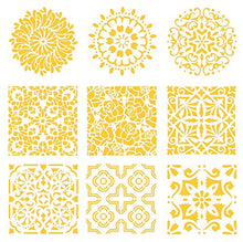 Load image into Gallery viewer, Mandala Reusable Stencil Set of 9 (6x6 inch) Painting Stencil, Laser Cut Painting Template for DIY Decor, Painting on Wood, Airbrush, Rocks and Walls Art (C)