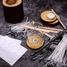 Load image into Gallery viewer, Bulk Candle Wicks 100 Pcs 6 inch with 60Pcs Candle Wick Stickers and 10 Pcs Wooden Candle Wick Centering Device for Soy Beeswax Candle Making (6 inch)