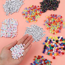 Load image into Gallery viewer, Quefe 1500pcs Beads Kit, Alphabet Beads Letter Beads Large Hole Beads for Jewelry Making with 2 Rolls of 9 Meters Elastic String Cord