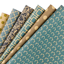 Load image into Gallery viewer, RUSPEPA Reversible Kraft Wrapping Paper Sheet - Navy Geometric Design Kraft Paper - 6 Sheets Packed as 1 roll - 17.5 x 30 inches per Sheet