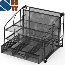 Load image into Gallery viewer, SimpleHouseware Desk Organizer 3 Tray w/ Sliding Drawer and Hanging File Holder, Black