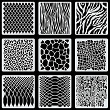 Load image into Gallery viewer, CINPIUK 9PCS Animal Print Stencils for Cookies Cake Painting, Safari Animal Print Airbrush Stencil Includes Snakeskin Leopard Zebra Alligator Scale, 7 Inch