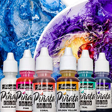 Load image into Gallery viewer, Jacquard Alcohol Inks Set - Vibrant Pinata Colors - Alcohol Ink for Resin - Beautiful Colors On Almost Any Hard Surface - Set of 6 Bundled with Moshify Blending Pen (7 Items)