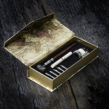Load image into Gallery viewer, GC Antique Wooden Stem Pen Handcrafted Calligraphy Pen Set Dip Nib Pens-Writing Case With Black Ink Pen Holder Cartridges LL-18