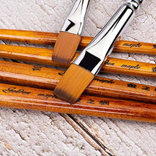 Load image into Gallery viewer, golden maple 6Pcs Japanese Nylon Flat Paint Brush Set Short Wooden Acrylic Handle for Oil Watercolor Acrylic Gouache Paints