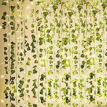 Load image into Gallery viewer, KASZOO 84Ft 12 Pack Artificial Ivy Garland Fake Plants, Vine Hanging Garland with 80 LED String Light, Hanging for Home Kitchen Garden Office Wedding Wall Decor, Green