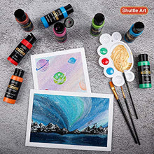 Load image into Gallery viewer, Metallic Acrylic Paint Set, Shuttle Art 20 Colors Metallic Paint in Bottles (60ml, 2oz) with 3 Brushes and 1 Palette, Rich Pigments, Non-Toxic for Artists, Beginners on Rocks Crafts CanvasWood Fabric