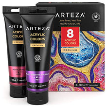 Load image into Gallery viewer, Arteza Metallic Acrylic Paint, Set of 8 Jewel Tones Colors in 4.06oz Tubes, Rich Pigments, Non Fading, Non Toxic Paints for Artists, Hobby Painters & Kids, Ideal for Canvas Painting & Crafts