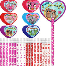 Load image into Gallery viewer, 72 Pieces Valentines Pencils Toppers Cards Valentines Cards Set Valentine's Day Pencils Stationary Kit for Kids Giving School Classroom Exchange Party Favor Supplies