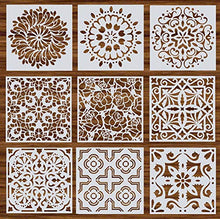 Load image into Gallery viewer, Mandala Reusable Stencil Set of 9 (6x6 inch) Painting Stencil, Laser Cut Painting Template for DIY Decor, Painting on Wood, Airbrush, Rocks and Walls Art (C)