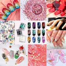 Load image into Gallery viewer, Warmfits Holographic Chunky Glitter 12 Colors Total 120g Face Body Eye Hair Nail Festival Chunky Holographic Glitter Different Size, Stars and Hexagons Shaped (Set A)