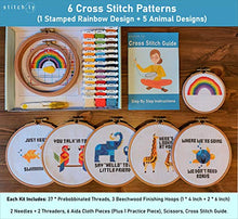 Load image into Gallery viewer, Stitch.ly Cross Stitch Kits Beginner. 5 Cross Stitch Patterns. Anxiety Relief. Designed in Ireland. 3 Embroidery Hoops. Instruction Guide Included
