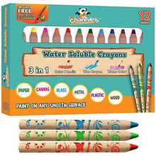 Load image into Gallery viewer, Channie's 3 in 1 Water Soluble Crayons for Kids with Free Paint Brush & Sharpener, 12 Color Set