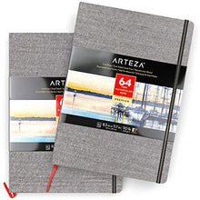 Load image into Gallery viewer, Arteza 8.3x11.7 Inch Watercolor Book, Pack of 2, 64 Pages per Pad, 110lb/230 GSM, Linen Bound with Bookmark Ribbon and Elastic Strap, Art Supplies for Watercolor Techniques and Mixed Media