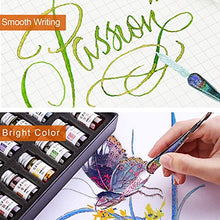 Load image into Gallery viewer, 24 Colors Calligraphy Ink Set, Calligraphy Fountain Glass Dip Pen Color Ink Caligrapher Pen Ink Bottle Set, Gold Powder Drawing Writing Art Ink with Gift Box - 24 x 7ml
