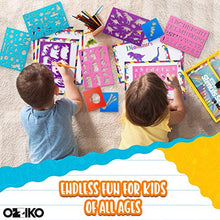 Load image into Gallery viewer, Ozziko Stencils for Kids - Arts and Crafts Kit w/ Number, Dinosaur, Animal, Alphabet Letter Stencils - Bonus Stencil Carrying Case Included to Hold Art Supplies