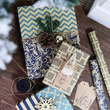 Load image into Gallery viewer, RUSPEPA Reversible Kraft Wrapping Paper Sheet - Navy Geometric Design Kraft Paper - 6 Sheets Packed as 1 roll - 17.5 x 30 inches per Sheet