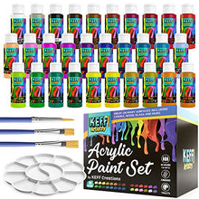 Load image into Gallery viewer, KEFF Creations Acrylic Paint, Acrylic Paint Set, 30 Colors Acrylic Bottles with 3 Paintbrushes and Paint Palette. Acrylic Painting Supplies, Great for Canvas, Rock Paining, Wood, Glass, Crafts