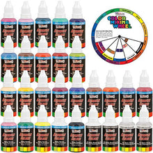 Load image into Gallery viewer, U.S. Art Supply 24 Color Acrylic Airbrush, Leather & Shoe Paint Set Opaque Colors plus Reducer, Cleaner & Color Mixing Wheel
