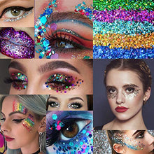 Load image into Gallery viewer, Warmfits Holographic Chunky Glitter 12 Colors Total 120g Face Body Eye Hair Nail Festival Chunky Holographic Glitter Different Size, Stars and Hexagons Shaped (Set A)