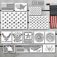 Load image into Gallery viewer, 14 pcs American Flag Stencil Templates & Star Stencil & Navy Stencil for Painting on Wood Crafts Fabric/Airbrush/Reusable Stencil/DIY Drawing Painting Craft Projects/Glass and Wall Planner