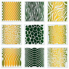 Load image into Gallery viewer, CINPIUK 9PCS Animal Print Stencils for Cookies Cake Painting, Safari Animal Print Airbrush Stencil Includes Snakeskin Leopard Zebra Alligator Scale, 7 Inch