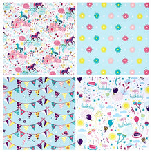 Load image into Gallery viewer, WRAPAHOLIC Birthday Wrapping Paper Roll - Unicorns and Celebration Banners Set for Party, Celebrating, Baby Shower Present Packing - 4 Rolls - 30 inch X 120 inch Per Roll