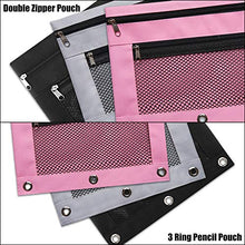 Load image into Gallery viewer, LABUK Pencil Pouch 3 Ring Binder, 3 Pack 3 Color Zipper Pencil Pouch Pencil Case Bag with Double Pocket
