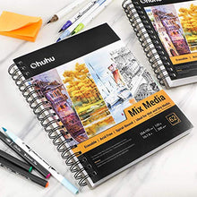 Load image into Gallery viewer, Mix Media Pad, Ohuhu 10"×7.6" Mixed Media Art Sketchbook, 120 LB/200 GSM Heavyweight Papers 62 Sheets/124 Pages, Spiral Bound Mixed Media Paper Pad for Acrylic, Watercolor, Painting