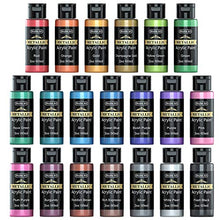 Load image into Gallery viewer, Metallic Acrylic Paint Set, Shuttle Art 20 Colors Metallic Paint in Bottles (60ml, 2oz) with 3 Brushes and 1 Palette, Rich Pigments, Non-Toxic for Artists, Beginners on Rocks Crafts CanvasWood Fabric