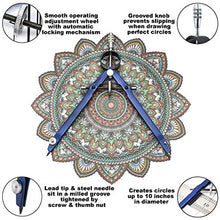 Load image into Gallery viewer, Offizeus Professional Compass for Geometry with Extra Lead Refills - Makes 10 Inch Circle - Math Compass, Drawing Compass - Metal Precision Bow Compass with Lock - for Drafting, School, Woodworking