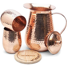 Load image into Gallery viewer, Kitchen Science Pure Copper Pitcher (70 oz. /2000 ml) with Copper Tumblers | Large Copper Water Pitcher for Drinking Water | Copper Vase | Copper Jug | Water Jug Set
