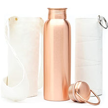 Load image into Gallery viewer, Kitchen Science Authentic Ayurvedic 100% Pure Copper Water Bottle (34 Oz/ 1000ml) w/ Carrying Canvas Bag &amp; Sleeve| Leak-Proof
