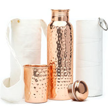 Load image into Gallery viewer, Kitchen Science Copper Water Bottle (34oz/1000 ml) w/ Copper Tumbler, Carrying Bag &amp; Deco Sleeve | Pure Copper Bottle for Drinking Water | Lab-Tested, Leak-Proof | Authentic Ayurvedic Copper Bottle
