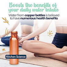 Load image into Gallery viewer, Kitchen Science Authentic Ayurvedic 100% Pure Copper Water Bottle (34 Oz/ 1000ml) w/ Carrying Canvas Bag &amp; Sleeve| Leak-Proof
