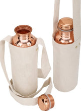 Load image into Gallery viewer, Authentic Ayurvedic Copper Water Bottle Pack of 2 for Drinking Water | Large 34OZ Copper Vessel | 2 Canvas Bottle Carrying Bags
