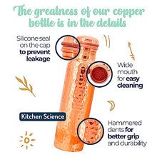 Load image into Gallery viewer, Kitchen Science Copper Water Bottle (34oz/1000ml) w/a Carrying Canvas Bag | 100% Pure Copper Bottle for Drinking Water | Lab-Tested, Heavy Duty &amp; Leak-Proof | Authentic Ayurvedic Copper Water Bottle
