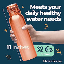Load image into Gallery viewer, Kitchen Science Authentic Ayurvedic 100% Pure Copper Water Bottle (34 Oz/ 1000ml) w/ Carrying Canvas Bag &amp; Sleeve| Leak-Proof
