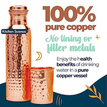 Load image into Gallery viewer, Kitchen Science Copper Water Bottle (34oz/1000 ml) w/ Copper Tumbler, Carrying Bag &amp; Deco Sleeve | Pure Copper Bottle for Drinking Water | Lab-Tested, Leak-Proof | Authentic Ayurvedic Copper Bottle
